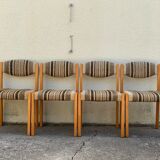 Suite of 4 chairs self beech brass and wool 1960
