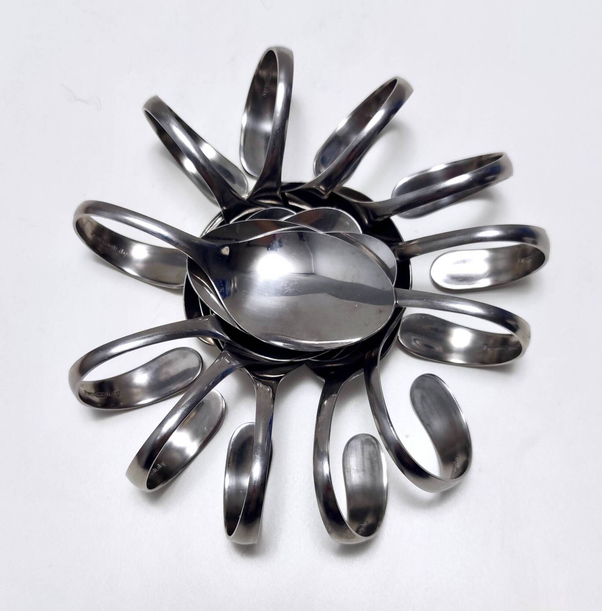 Postmodern Set of Twelve Steel Serving Spoon by Pinti, Italy, 1980s