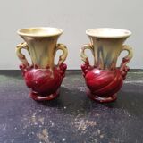 Paire de vases ancien céramique beige & rouge