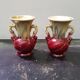 Pair of old beige & red ceramic vases