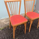 2 red Baumann bistro chairs