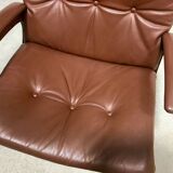 Scandinavian leather lounge chair by Elsa & Nordahl Solheim for Rybo Rykken, 1960s