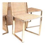 Set of 4 vintage chairs in gilded metal and wicker