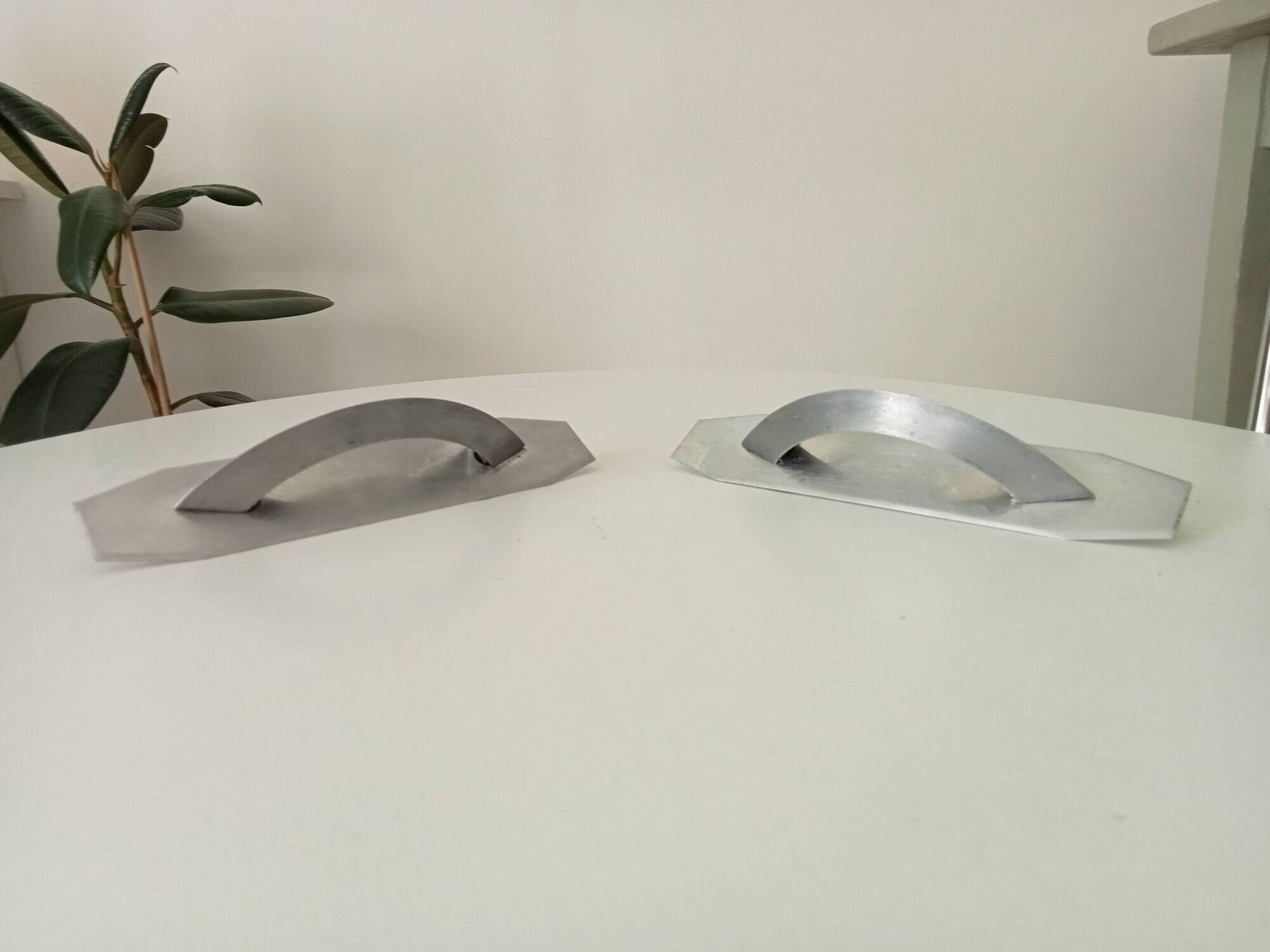 Pair of vintage brushed aluminum furniture handles