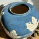 Magnificent Blue Glazed Ceramic Vase with White Plane Tree Leaves Decor