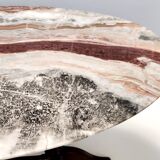 Table basse en hêtre attribuée à Paolo Buffa avec un plateau ovale en onyx rouge