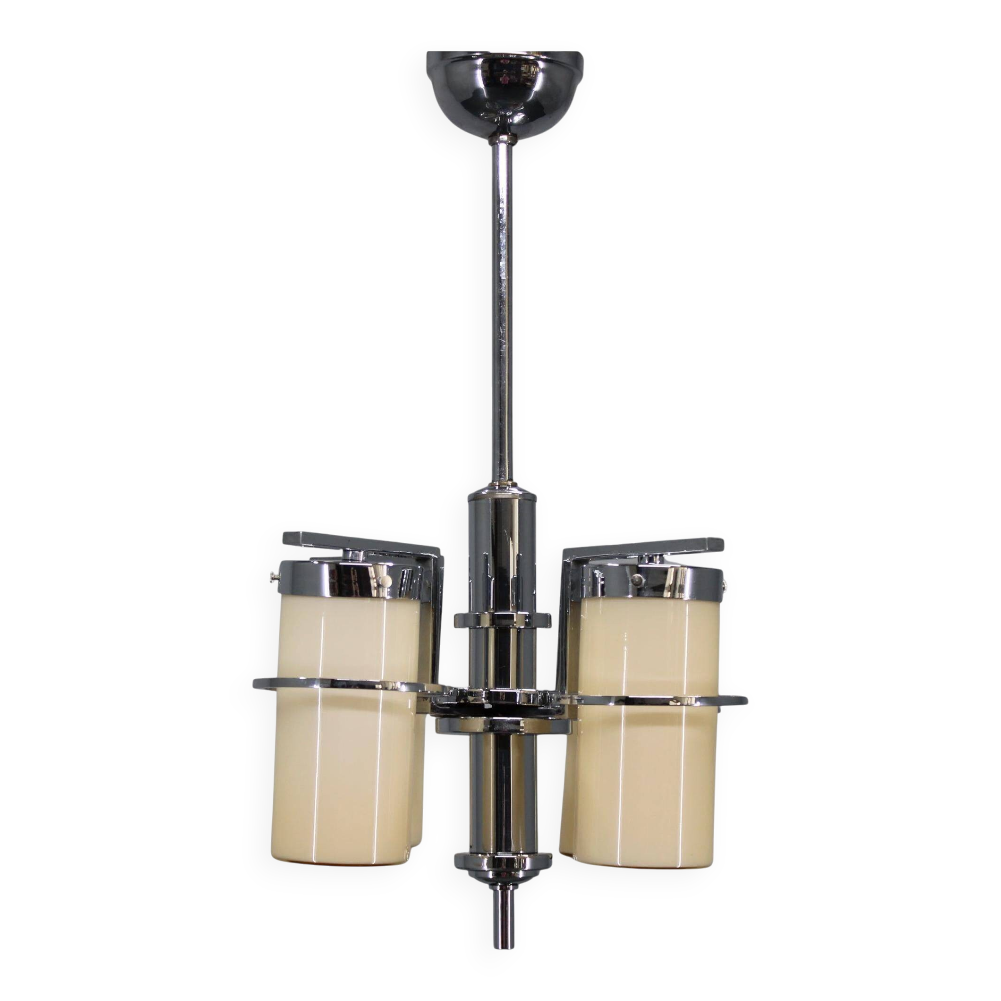 Restored Bauhaus/Art Deco chrome & glass chandelier, Czechoslovakia, 1930s