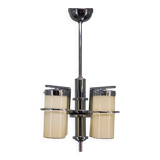 Restored Bauhaus/Art Deco chrome & glass chandelier, Czechoslovakia, 1930s