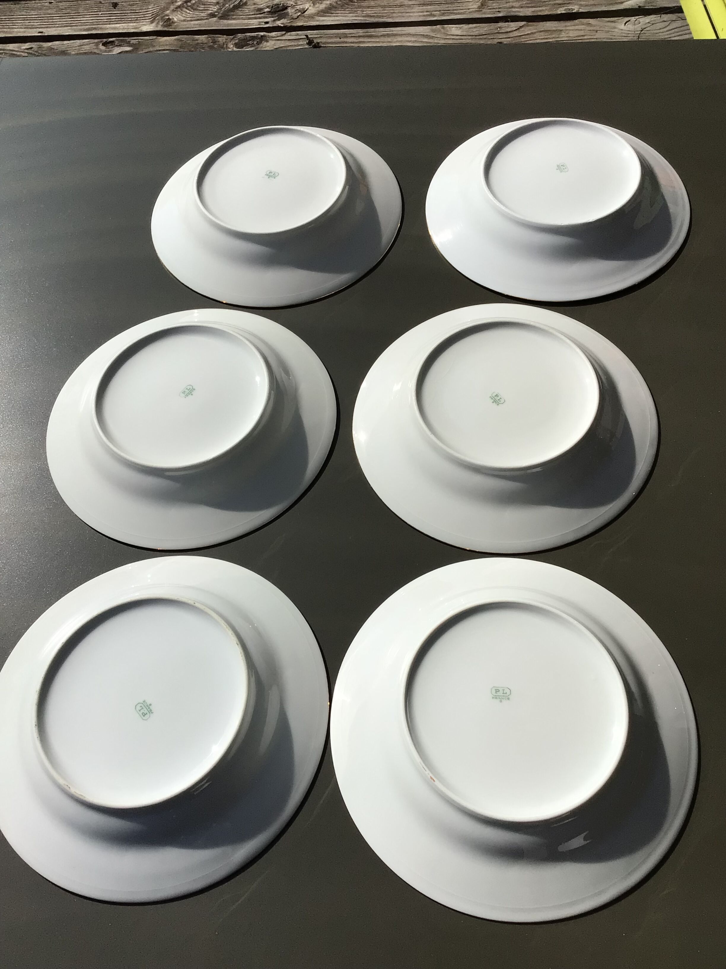 6 assiettes creuses porcelaine ivoire décor or roses