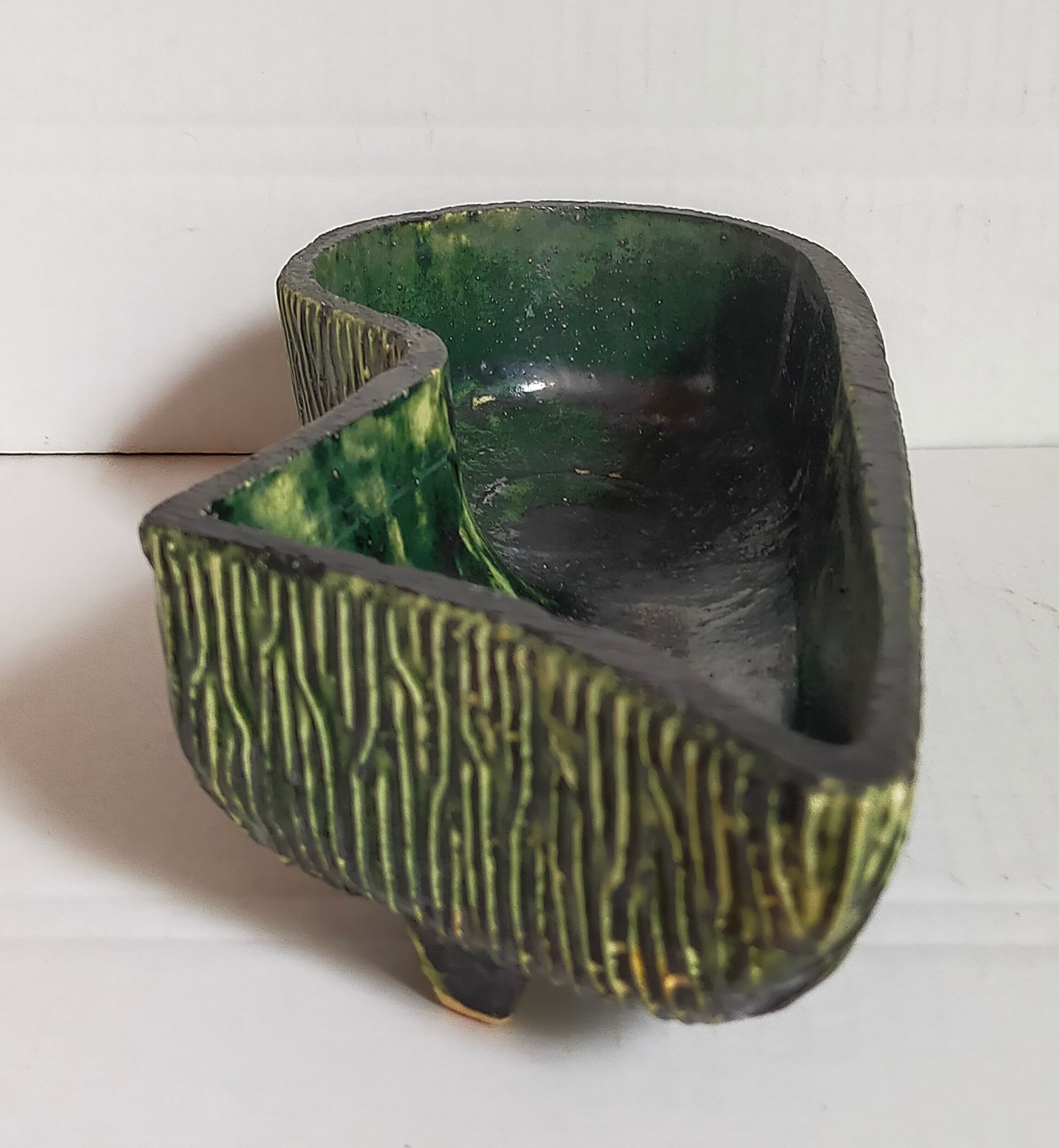 Vintage free-form tripod ceramic cactus planter