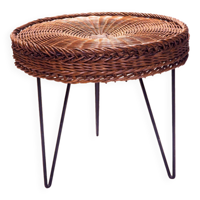 Table tripode rotin tressé