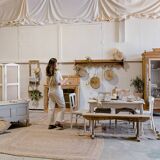 White stained & jute screen