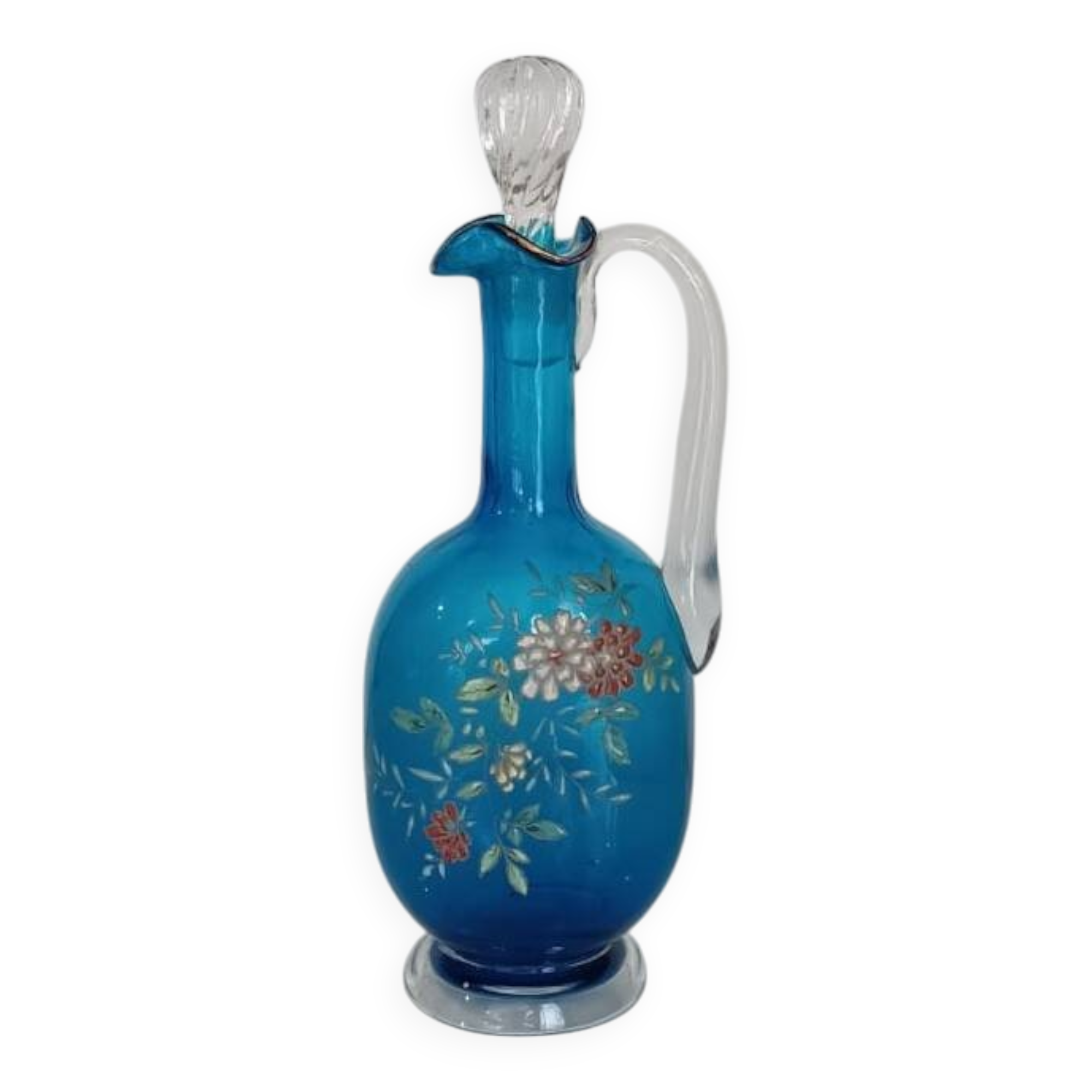 Botella o licorera francesa de cristal azul