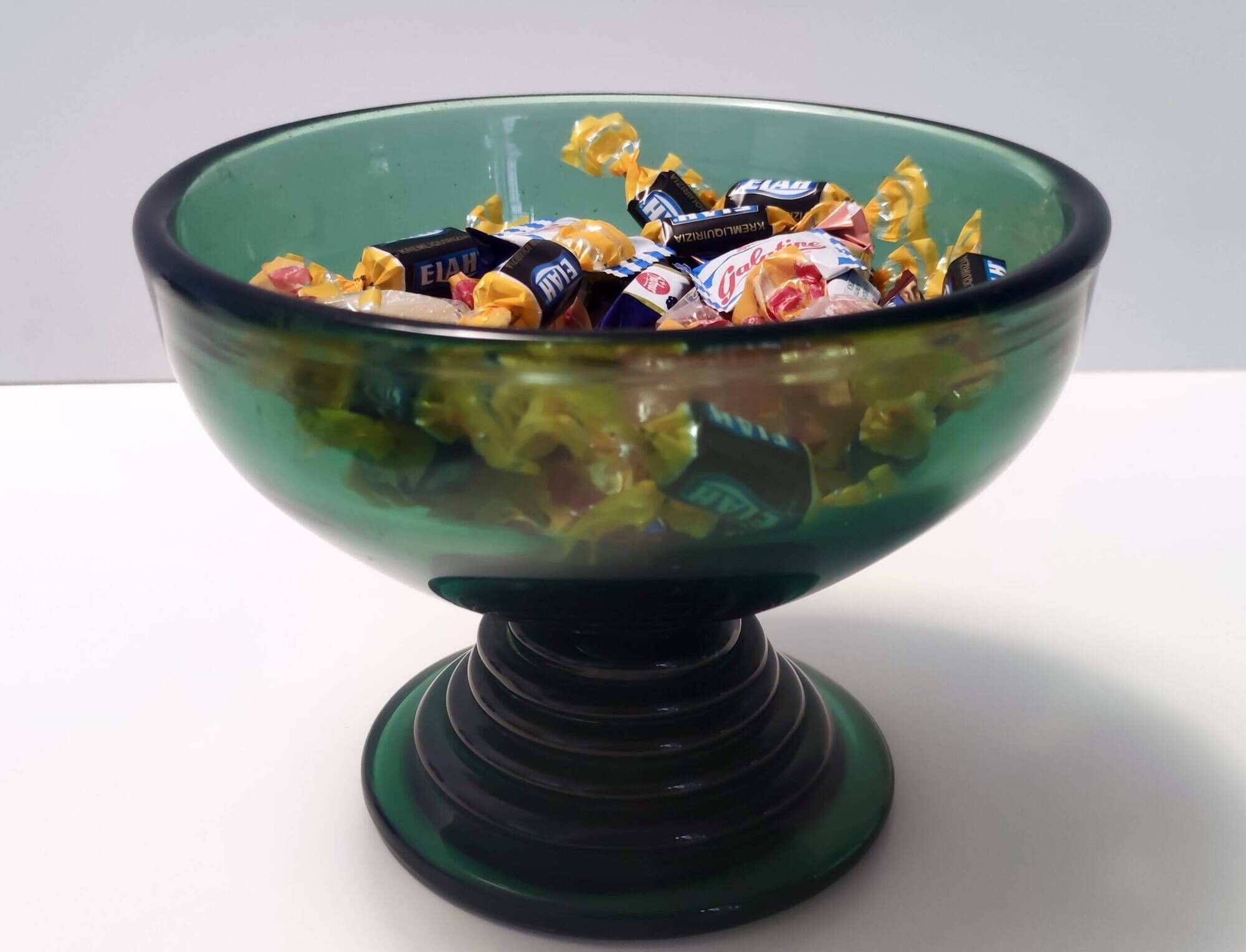 Hand Blown Green Glass Centerpiece / Bowl, Made in Empoli, Italy