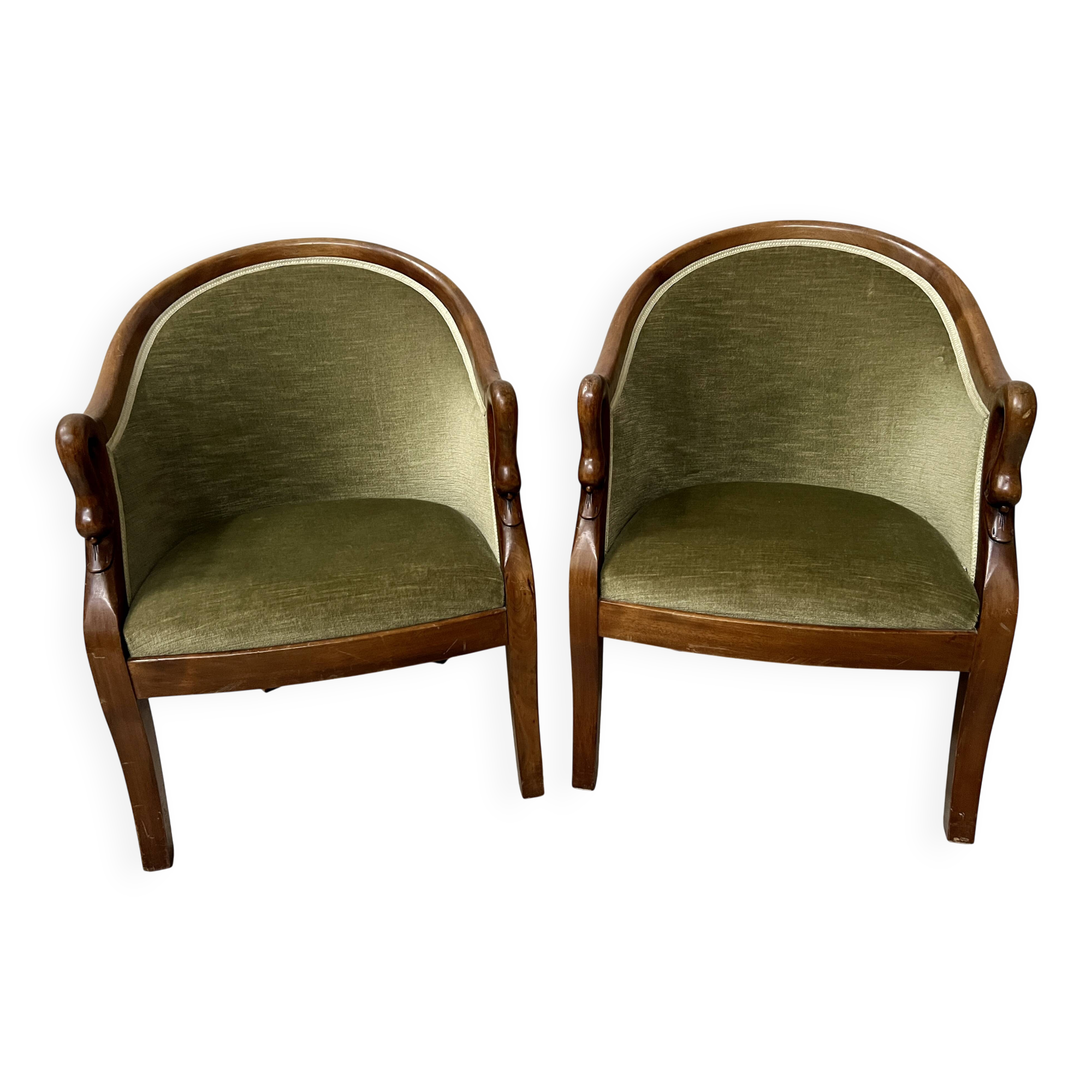 Paire de fauteuils de style gondole a col de cygnes XX siècle