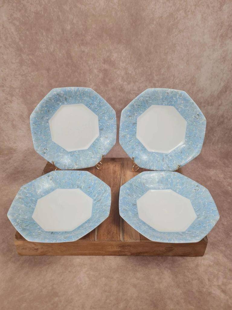 Set of 4 vintage blue marbled Arcopal deep plates.