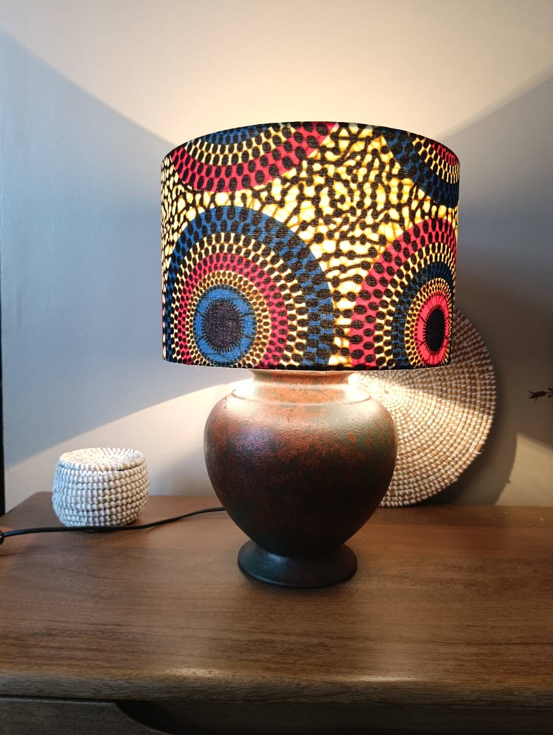 Copper metal floor lamp, chic ethnic wax lampshade.