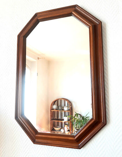 Hexagonal mirror in art deco wood 1950
