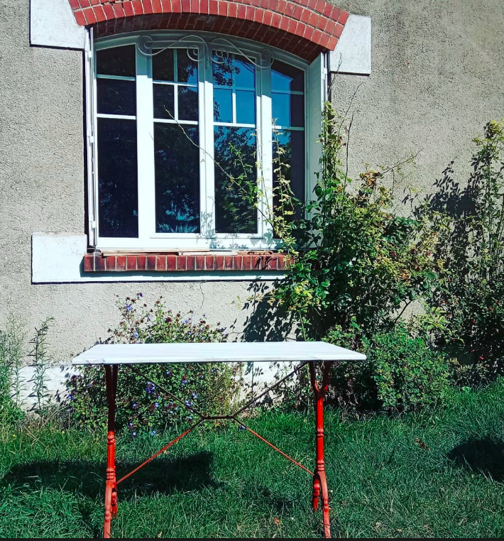 Marble and cast iron bistro table