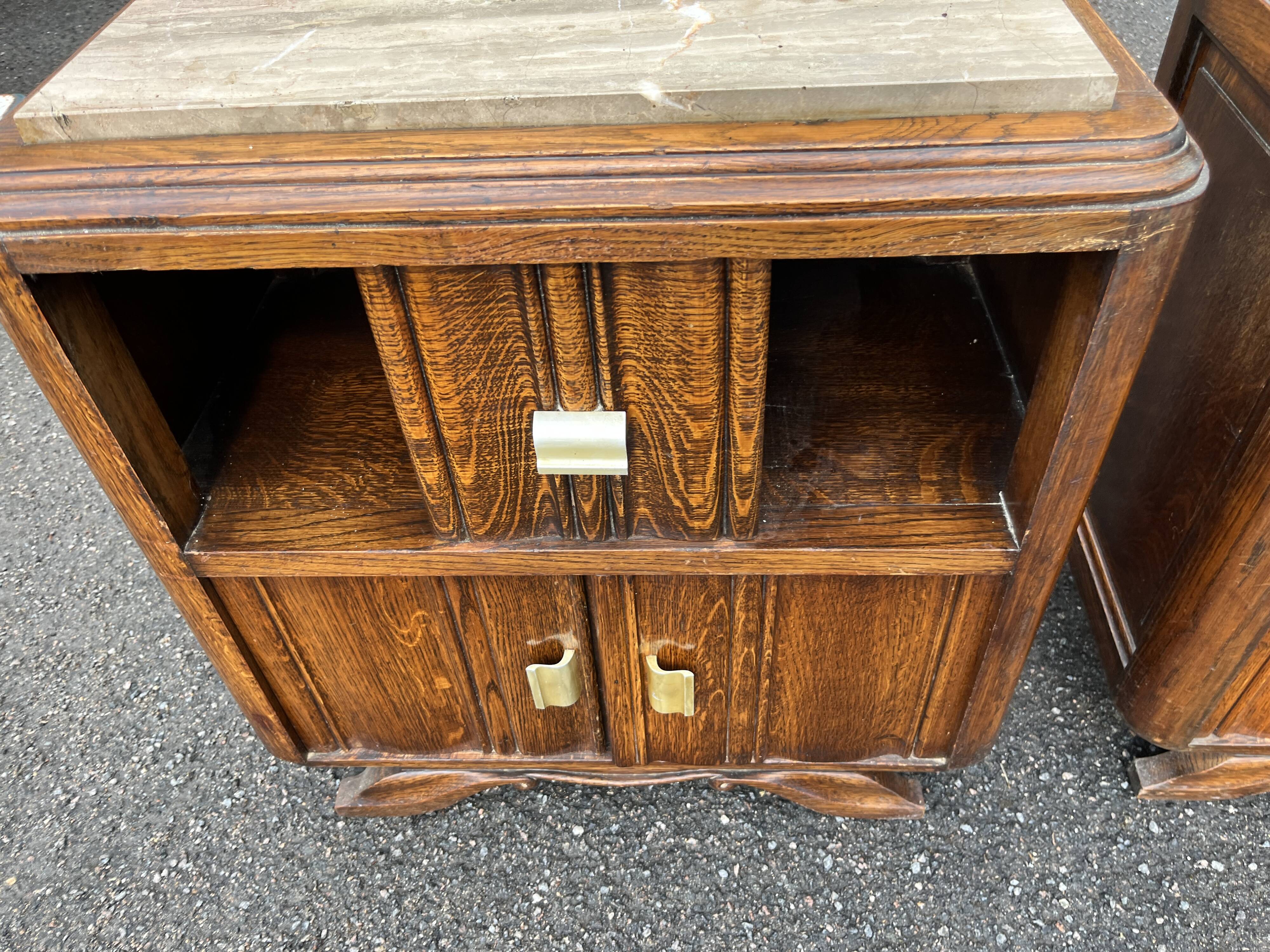 Pair of antique oak bedside tables - Art Deco style with tops