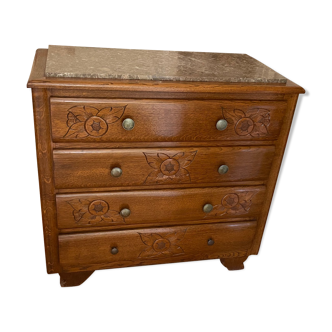 Old 4 drawer chest of drawers with marble top