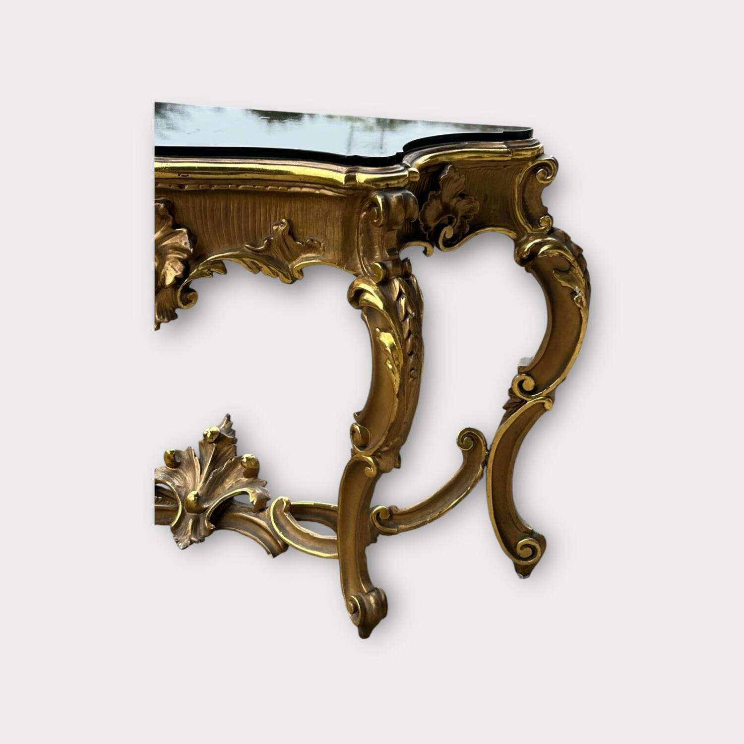 Large italian console in gilded wood in louis xv style, late 19th century, l 158 cm