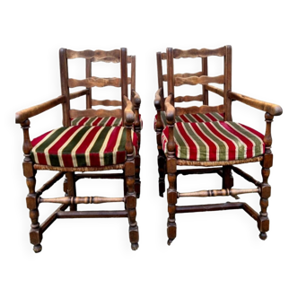 Series of four Louis XIII style armchairs in oak circa 1900