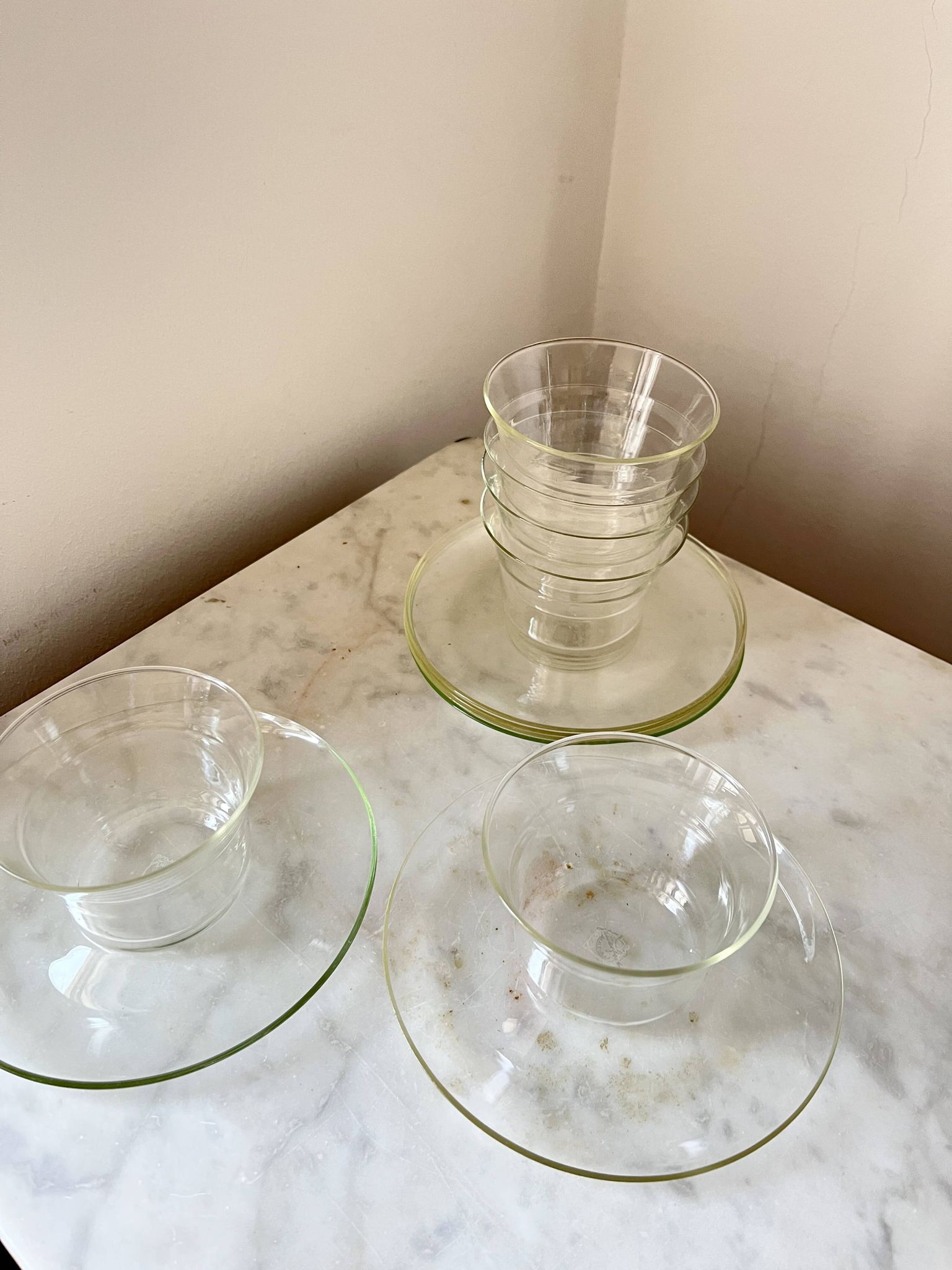 Vintage Jena Borosilicate Glass Tea Cups Set of 6 + Saucers,  GDR, 1960s