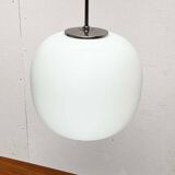 Minimalist suspended glass ball lamp from the vintage German space age by Glashütte Limburg, 1970s.