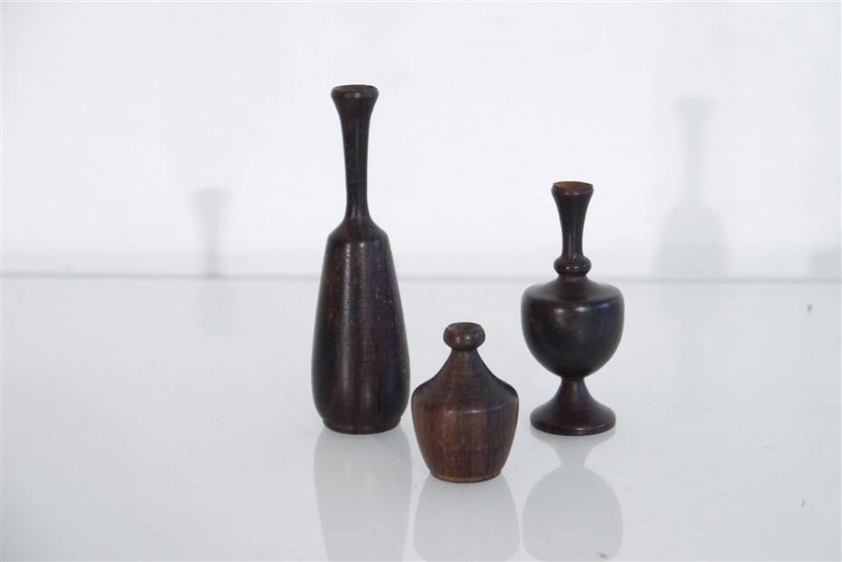 Set of 3 miniature rosewood vases