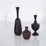 Set of 3 miniature rosewood vases