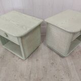 Paire de tables de chevets bois et osier