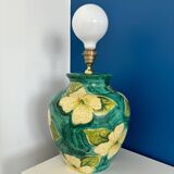 Pied de lampe ceramique made in Italy fleur jaune et vert