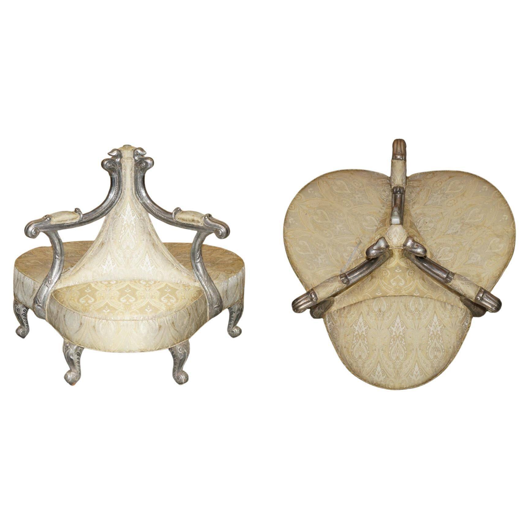 Silver-plated sculpted "Tete a Tete" canapé conversation, antique 19th century.