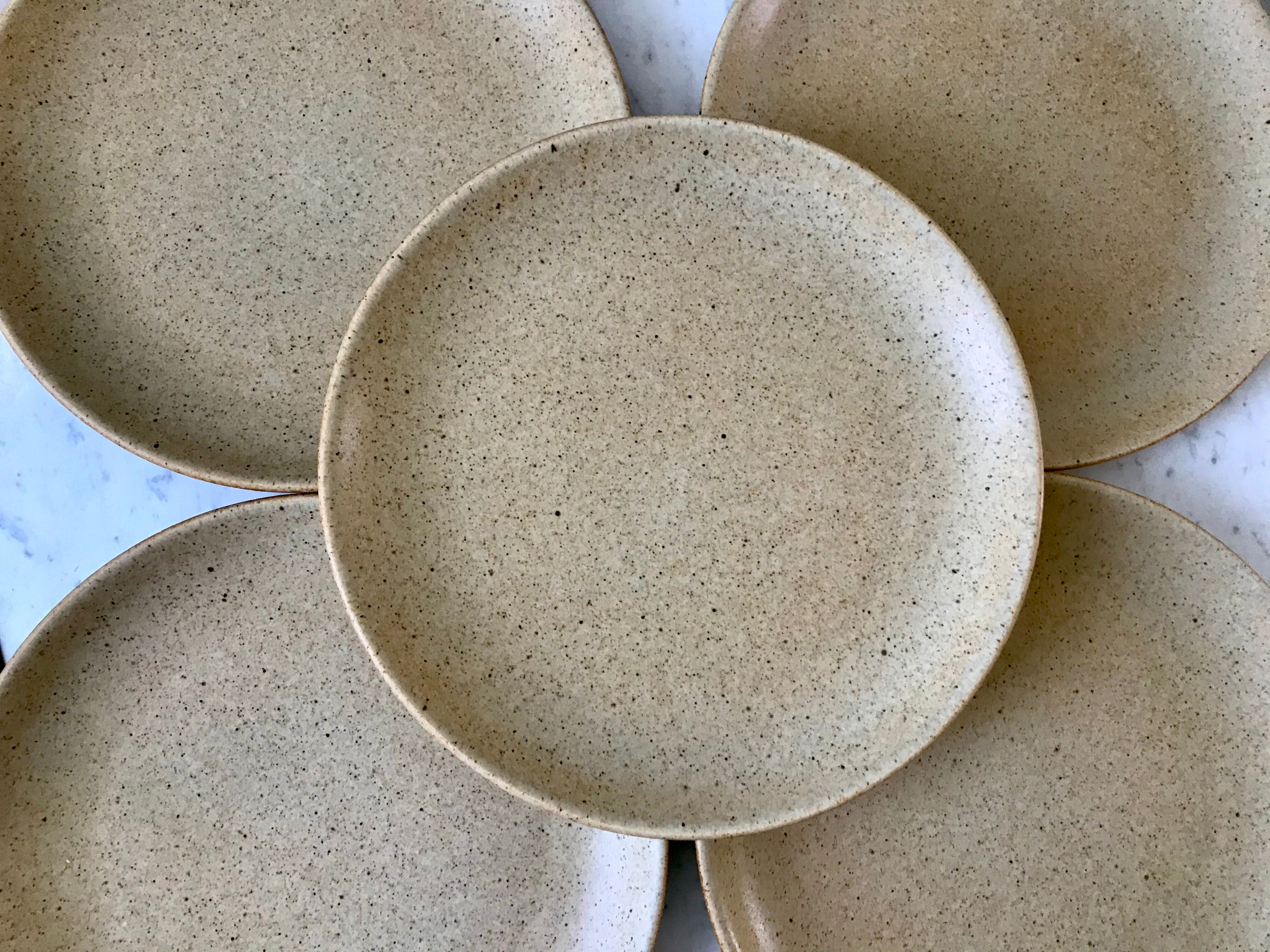 lot of 5 flat stoneware plates Made in France 70s