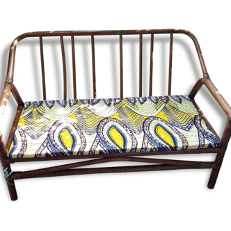 Seat rattan sitting vintage fabric African wax