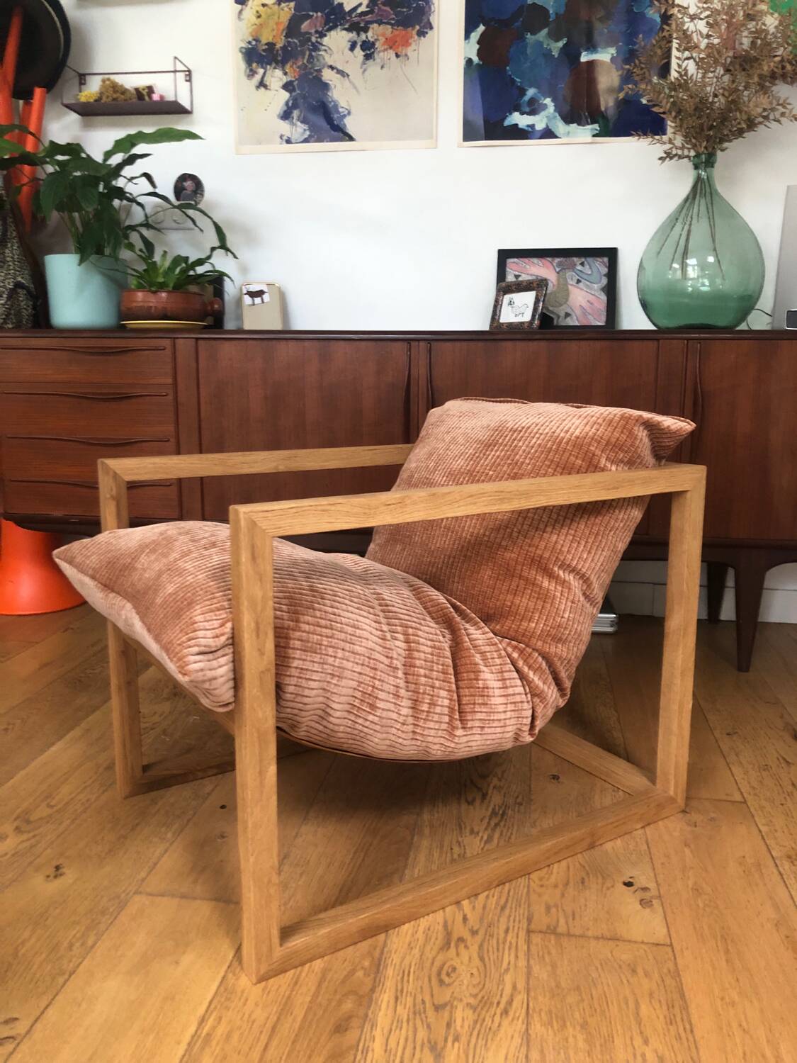 Wood / Velvet Armchair
