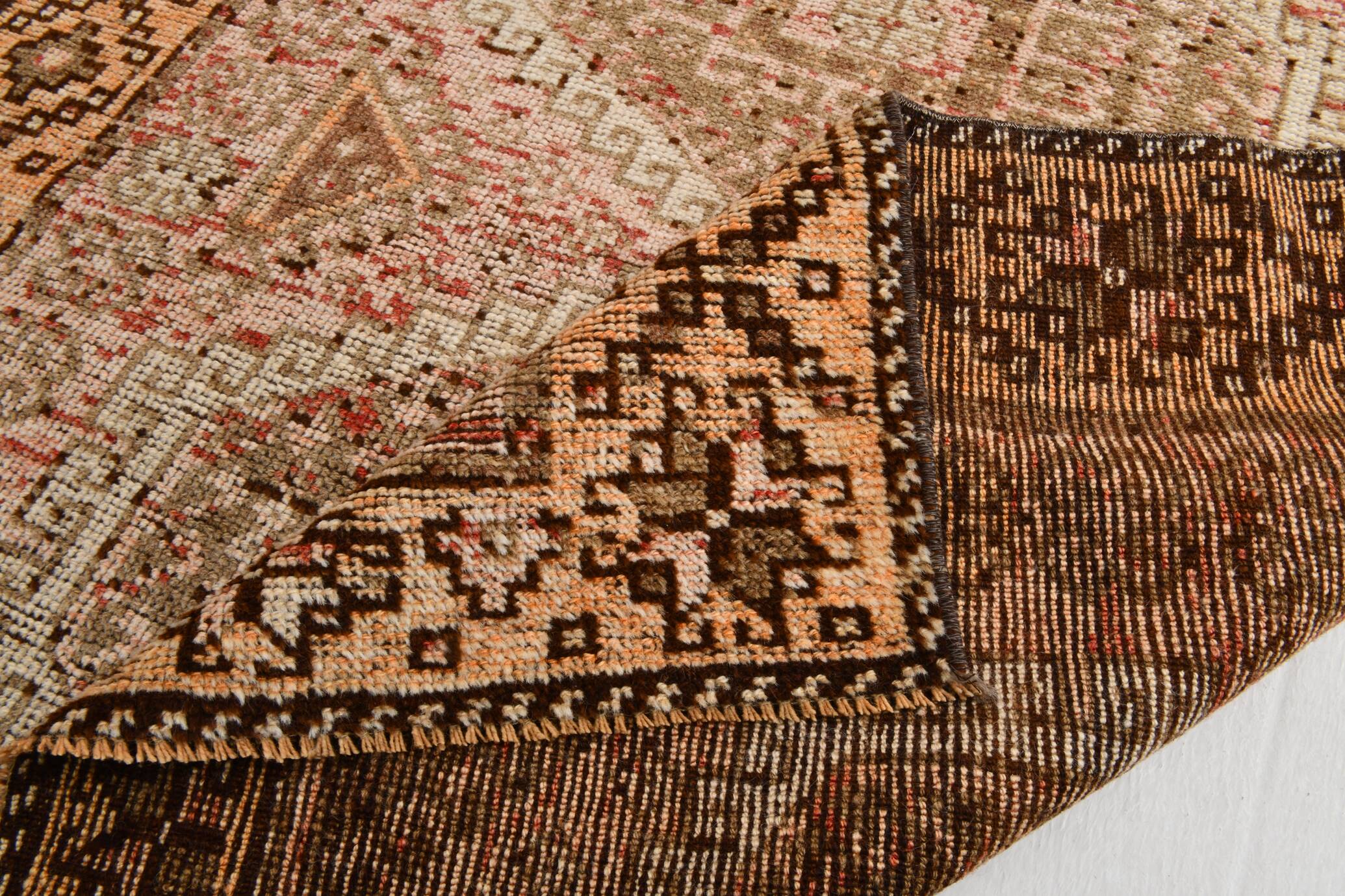 4x8 Brown Cream Geometric Vintage Rug, 112x241Cm