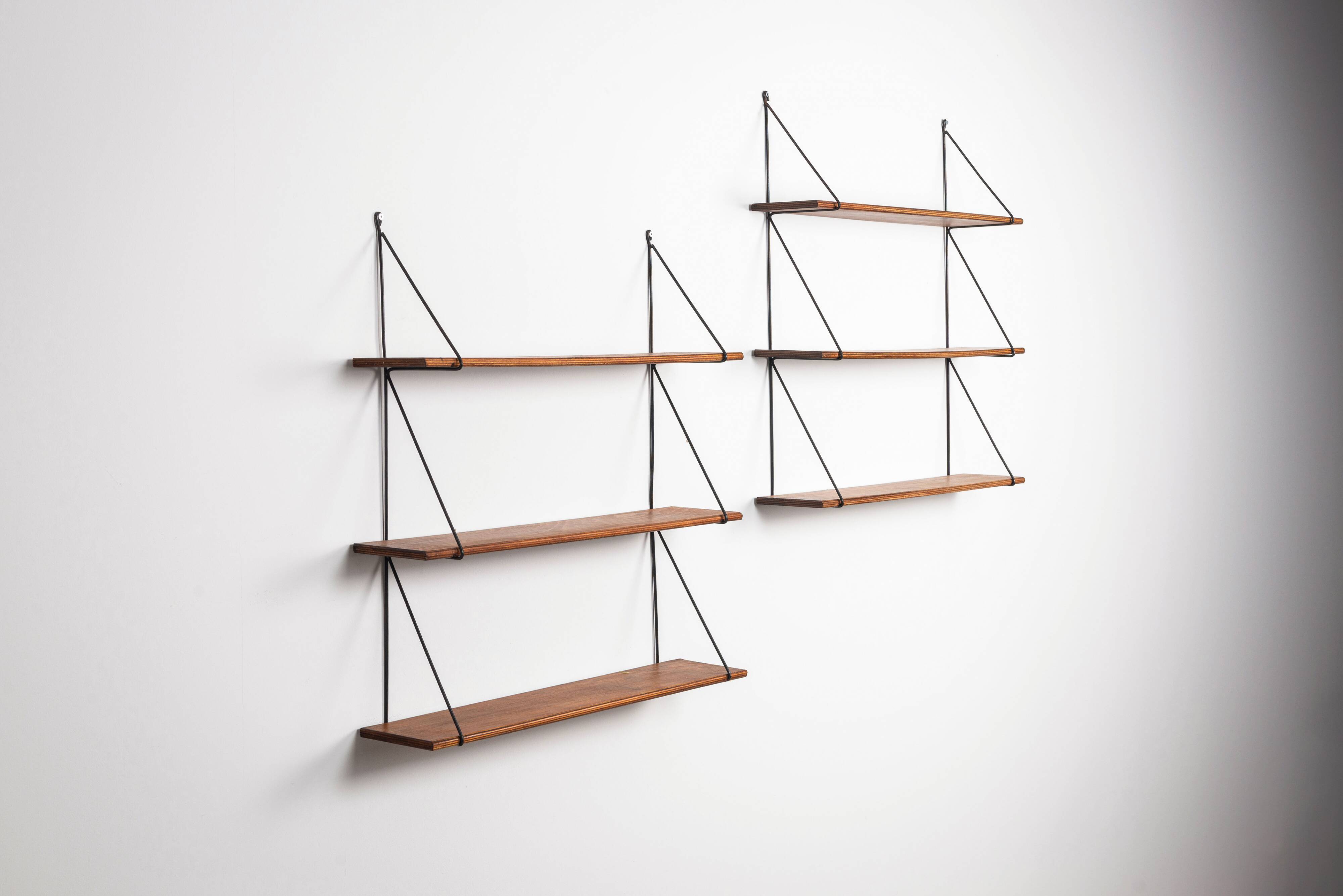 Set of minimalistic wooden shelving units