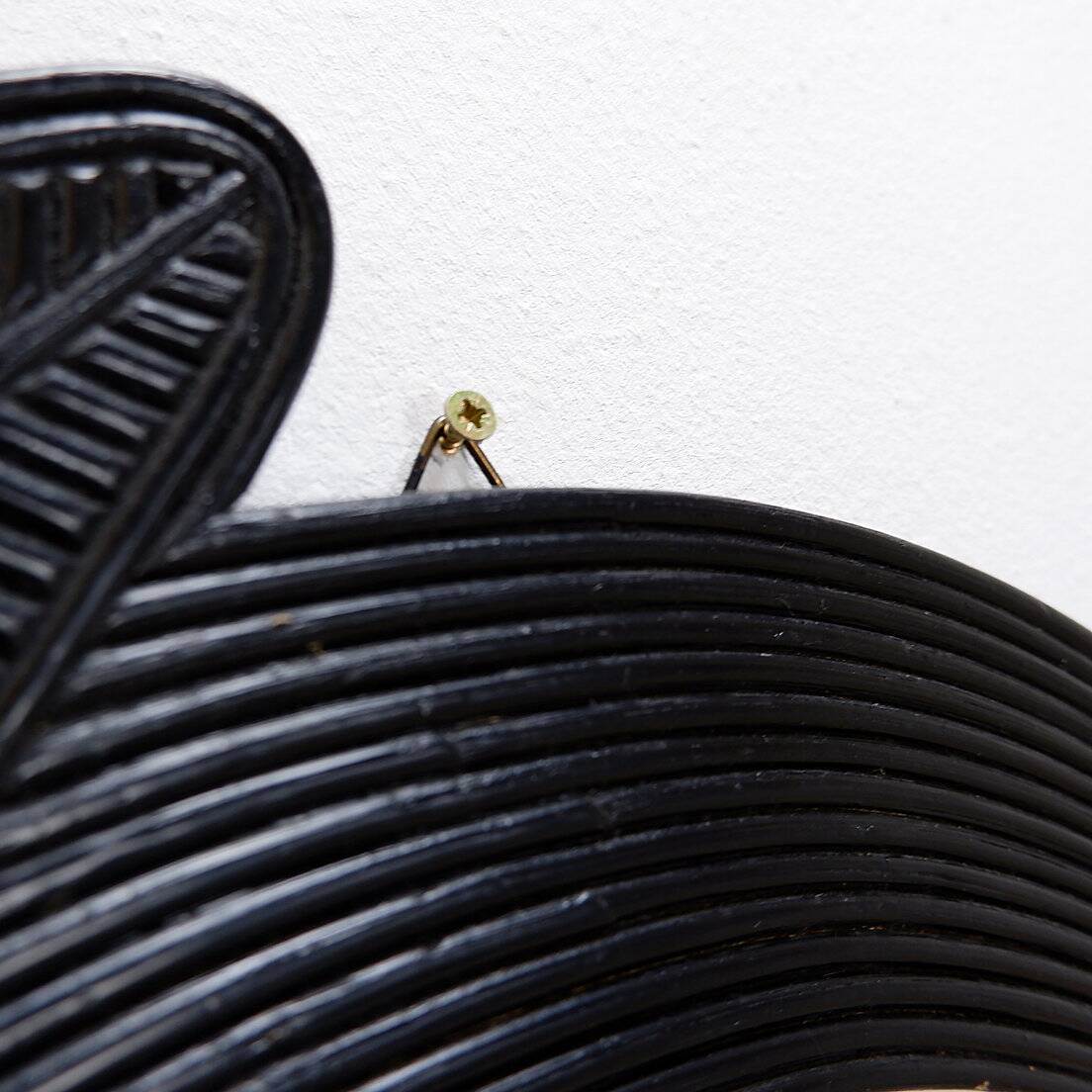 Large Vivai del Sud wall mirror in black lacquered bamboo - 1970s