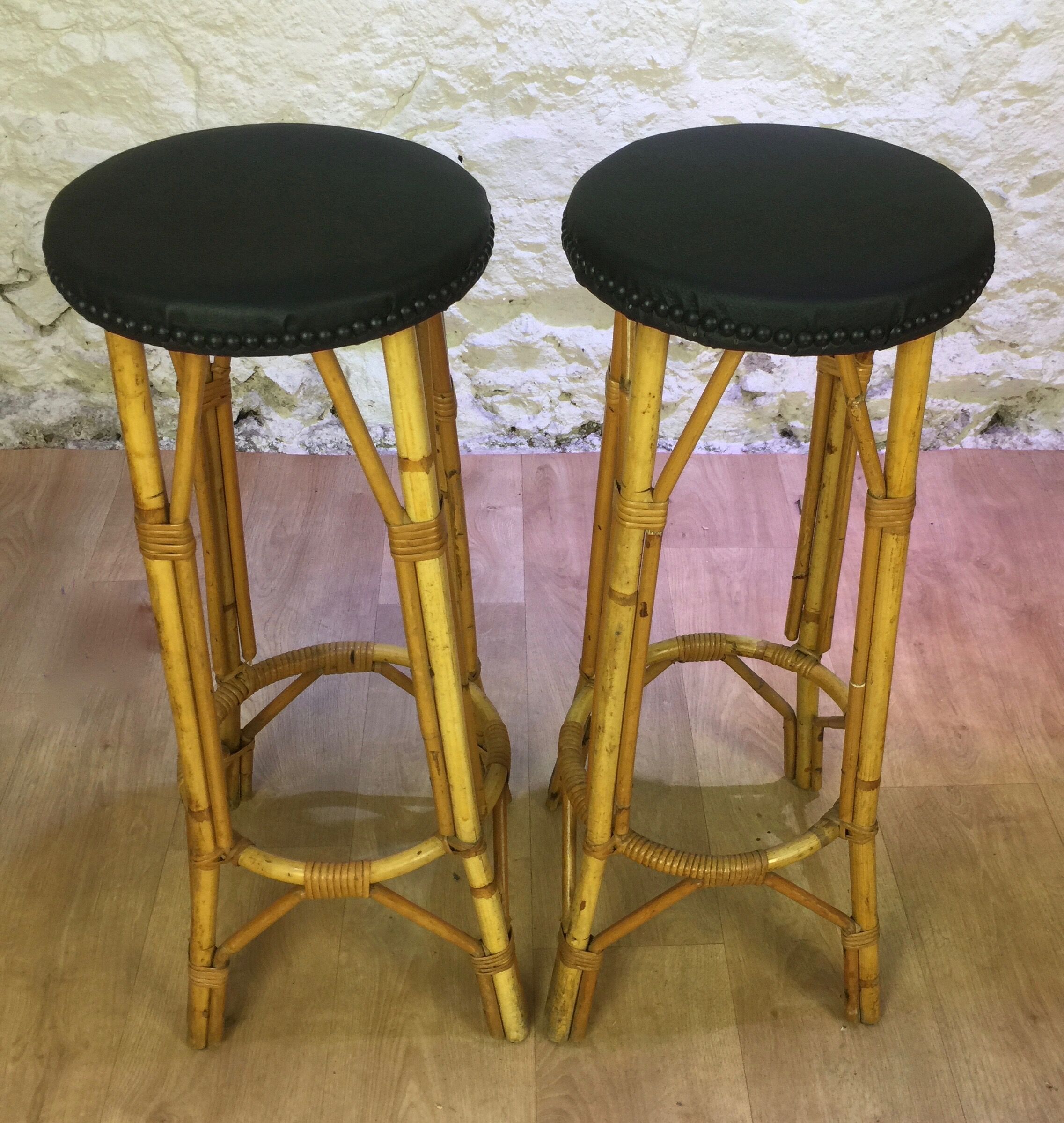Rattan bar and its 2 stools 60s