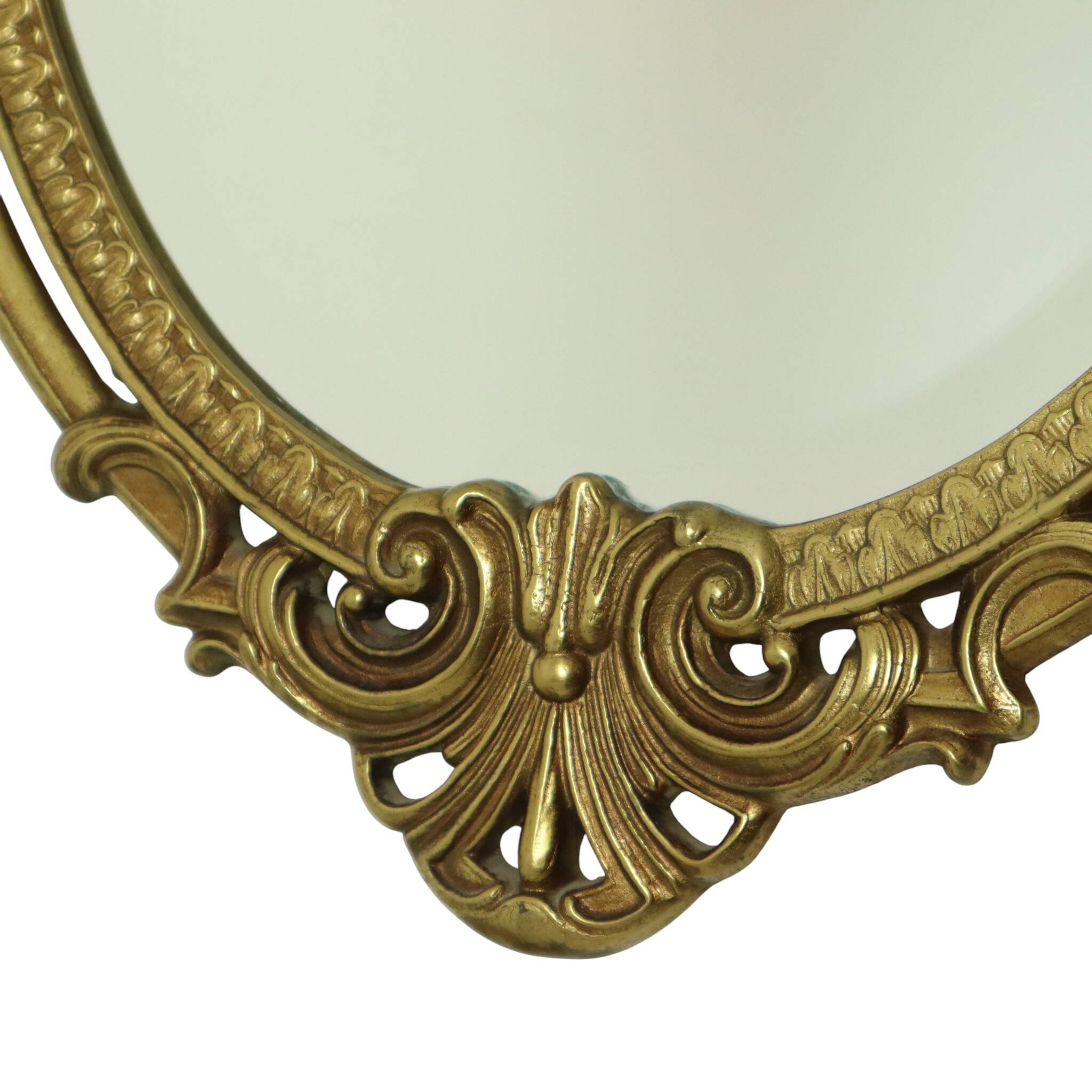 Miroir en laiton français à crête dorée style baroque Louis XV des années 1950