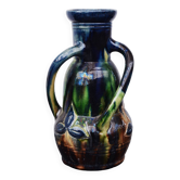 Art Nouveau Mini Vase Drip Glaze Faienceries Belgium with 3 Twisted Handles
