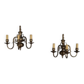 Antique bronze wall sconces with 3 lights, decorations from Italy, 20th century.