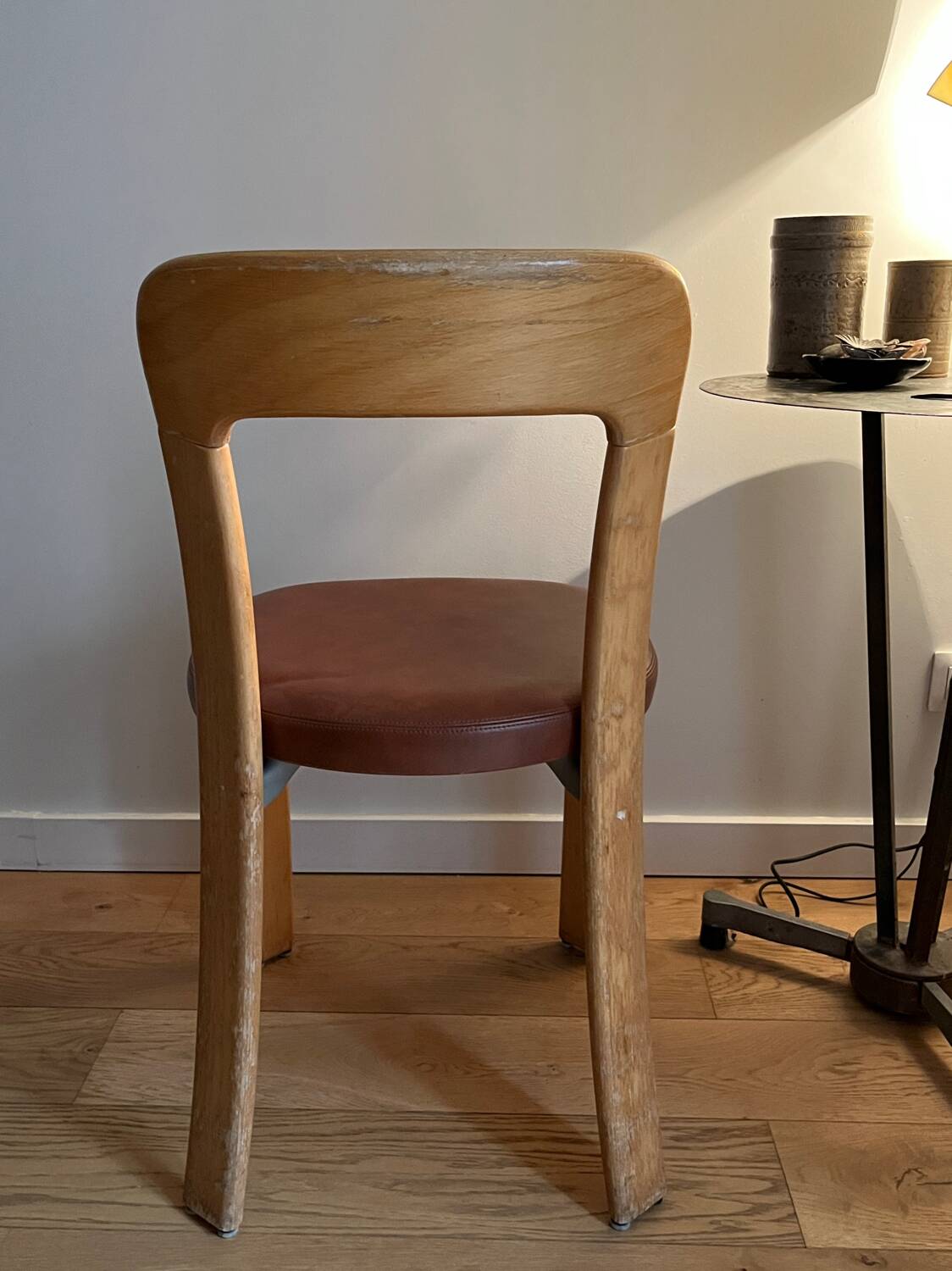 Chaise Bruno Rey en bois et cuir