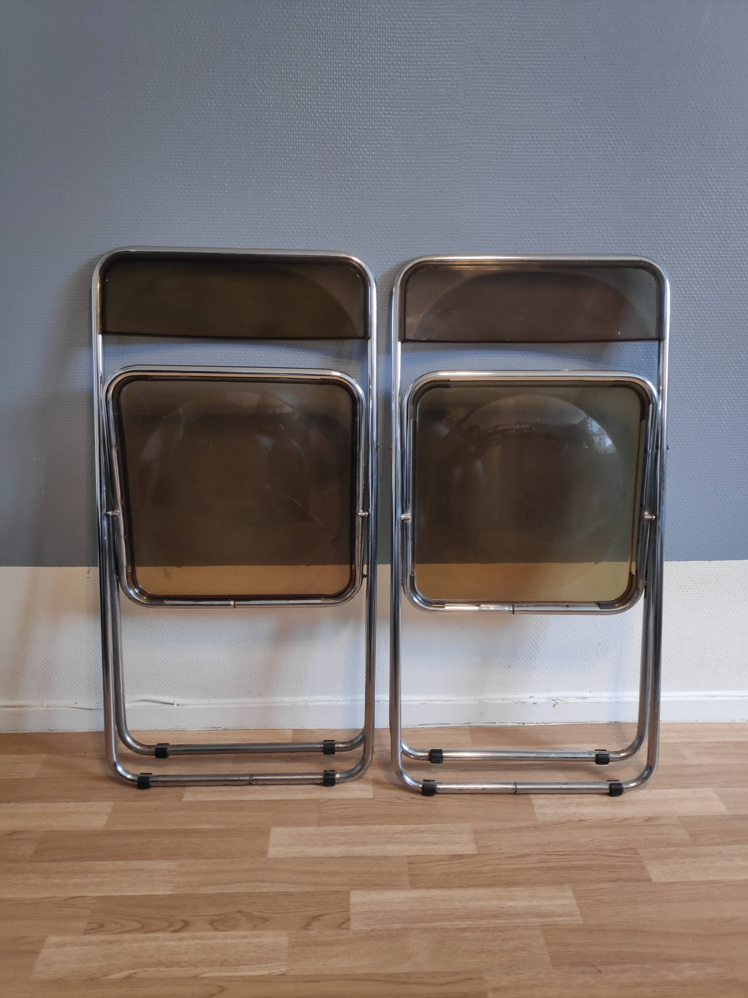 Plexi folding chairs smoked brown and chrome metal structure