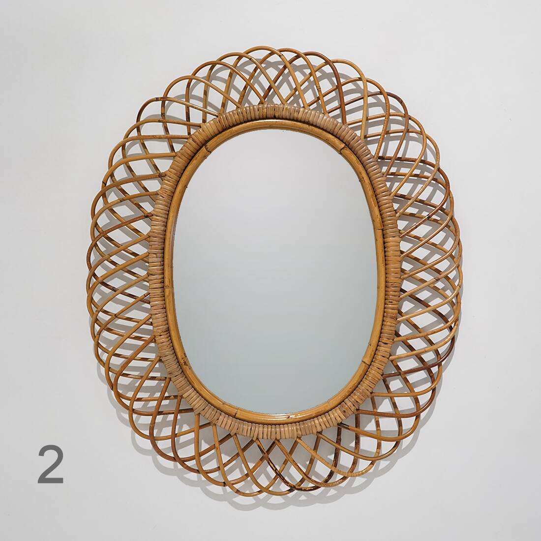 Wall mirror with rattan frame, 1950s