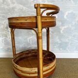 2-tiered round bamboo bar cart in the style of Vivai del Sud, Italy, 1960s