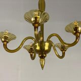 Venetian Chandlier in Murano glass of yellow color amber, 5 arms of light