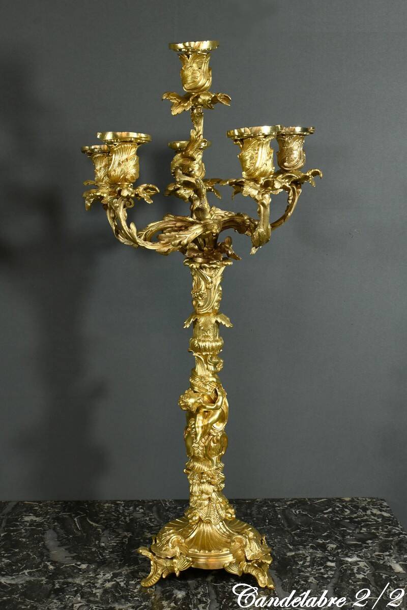 Bronze Candelabra, after J-A. Meissonnier, Rococo style, Napoleonic era
